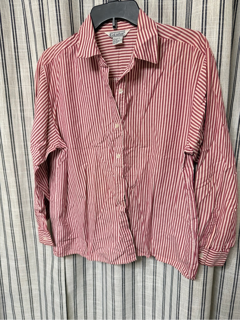 Gallagher Red & White Striped Collared Button-Up Blouse